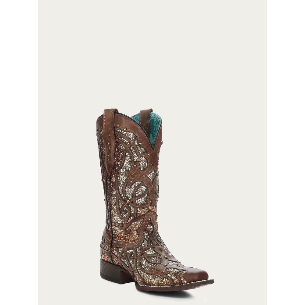 NEW Corral Womens Orix Glittered Inlay Studded Brown Square Toe Cowboy Boots 11